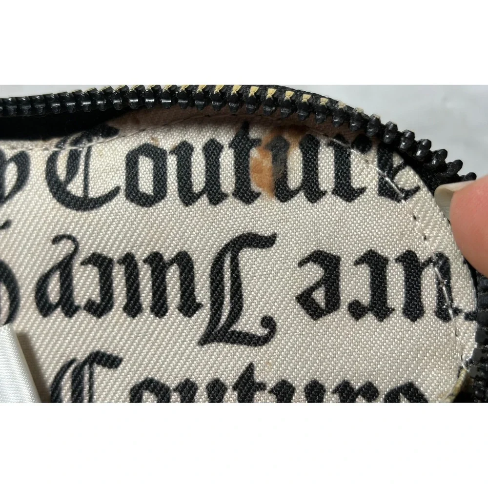 Vtg Y2K Juicy Couture Heart Wristlet Coin Purse Gothic Monogram Black Grey 2000s
